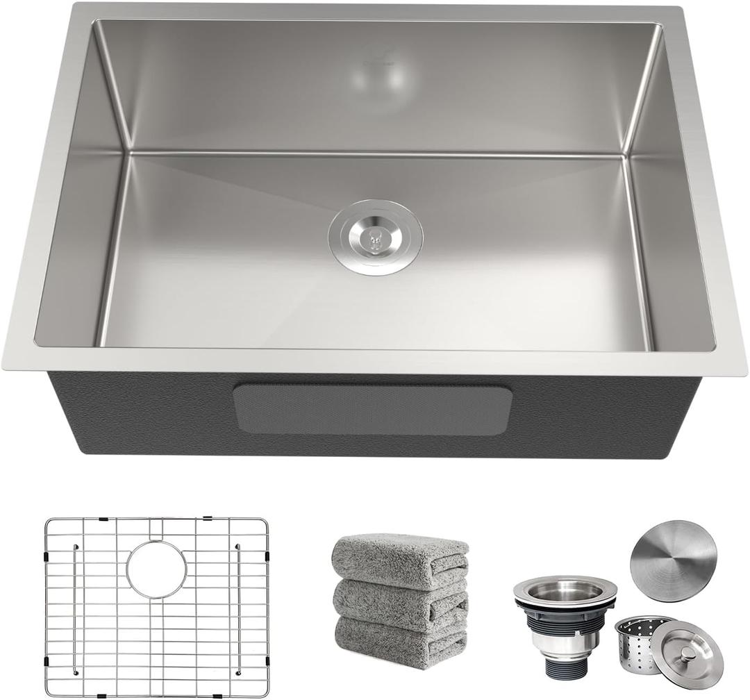 Kitchen Sink 26x18 Inch Undermount Kitchen Sink 16 Gauge Stainless Steel Sinks Single Bowl with Accessories Round Corners Handmade