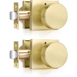 Haidms Gold Door Knobs Interior Privacy, Heavy Duty Square Brushed Gold Interior Door Knobs for Bedroom Bathroom, Brushed Brass Door Knob (2 Pack)