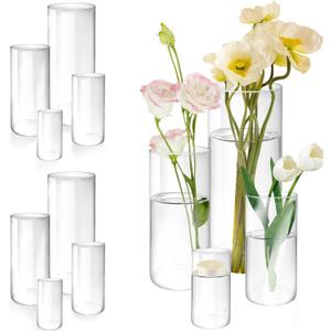 12 Pack Glass Cylinder Vases, 4,6,8,10 Inch Tall Clear Flowers Vases for Centerpieces, Floating Candles Vase,Hurricane Glass Candle Holders Vase for Wedding Party Home Tables Decor