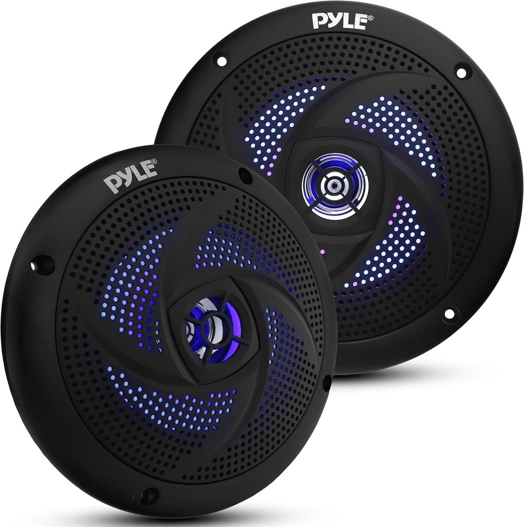 Pyle Marine Waterproof Speakers 6.5 - Low Profile Slim Style Wakeboard Tower and Weather Resistant Outdoor Audio Stereo Sound System with LED Lights and 240 Watt Power - 1 Pair in Black - PLMRS63BL