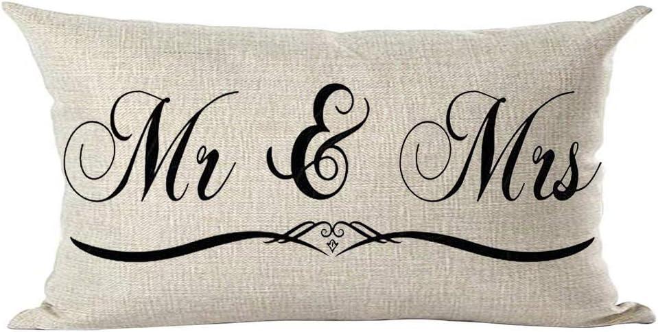 Ramirar Black Word Art Mr & Mrs Simple Style for Family Lover Inspirational Decorative Lumbar Throw Pillow Cover Case Home Living Room Bed Sofa Car Cotton Linen Rectangular 12 x 20 Inches