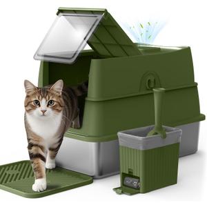Stainless Steel Litter Box | Enclosed Cat Litter Box with Lid for Big Cats