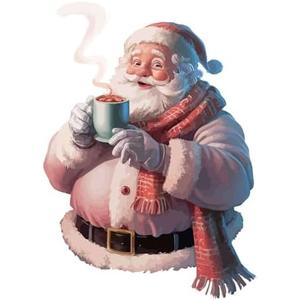 Family Lovely Cartoon Wall Decal Decoration Santa Claus Image Hot Cocoa Cozy Vibes Christmas Décor Holiday Gift Lasts Years and Easily Removable - Size: 28 in(W) x 40 in(H)