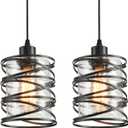 2 Pack Black Spiral Cage Pendant Lights with Clear Glass Shade, Suitable for Kitchen Island, Dining Table, Entryway, Restaurant