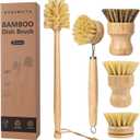 5 Pack Bamboo Dish Brush Set, Wooden Dish Brush with 14 Bottle Brush, Natural Kitchen Scrub Brush for Dishes Pots, Pans, Sinks, Woks, Vegetables