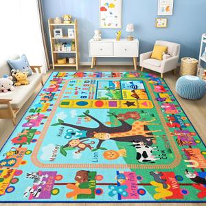 Kids Rug for Playroom, 6x9 ABC Educational Carpet for Classroom, Fun Alphabet Area Rugs for Learn Numbers Season Animal Weather and Shapes Playmat for Girls Boys Room Nursery Decor