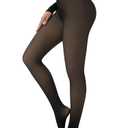 Tyusatu Fleece Lined Tights Leggings Women Black,Fleece Lined Tights Thermal Warm or Winter Skintone Sheer, L