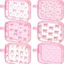 Kacctyen 6 Pcs Coquette Pink Bow Makeup Bags Gifts Accessories for Cosmetic Bags Pink Bow Gift Clear PVC Cheer Case Toiletry Zipper Pouch Waterproof Travel Toiletry Handbag Purses Organizer for Women