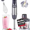 Mueller Multistick 800W 4-in-1 Immersion Blender Handheld, 12 Speed Hand Mixer - Turbo Boost, Heaviest Duty Copper Motor, Titanium Blades Hand Blender, Milk Frother Wand, Whisk, Beaker, Chopper, Grey