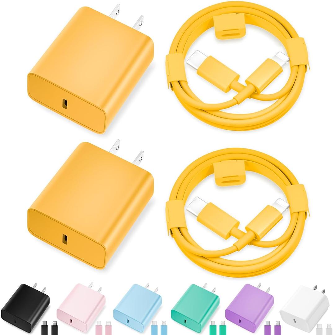 IPhone Charger Fast Charging,[MFi Certified] 2Pack 20W Type C Fast Charger Block with [10FT&6FT] USB C to Lightning Cable Compatible for iPhone 14/13/12/11 Pro Max/Xs Max/XR/X,iPad (Yellow)