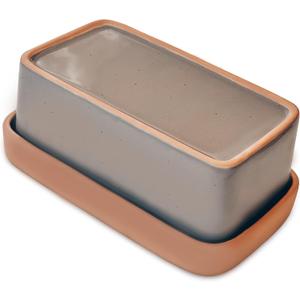 Mora Ceramic Two-in-One Butter Dish with Lid, Covered Butter Crock Container to Leave on Countertop - Large Storage Keeper/Holder for Kitchen, Gifts for Her, Butter Tray For Counter - Sesame Milk