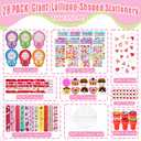28 Pack Valentines Gifts for Kids - Giant Lollipop-Shaped Class Stationery Set with Cards, Bulk Valentines Classroom Gifts for School Exchange Prizes