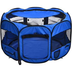 Amazon Basics Foldable Octagonal Indoor and Outdoor Portable Soft Dog Pen/Puppy Pen/Playpen, 114 cm / 45", Blue