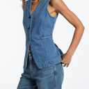Kedera Denim Vest for Women Button Down Long Jean Waistcoat Casual Sleeveless Denim Jackets Slim Fit Jean Top (Blue, XXXL)