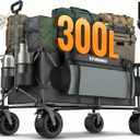 FUNDANGO Heavy Duty Collapsible Wagon 47" L x 24" W, 300L Large Capacity Foldable Cart with Big All-Terrain Wheels for Camping, Beach, Garden & Shopping