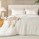 Andency Ivory Queen Size Comforter Set, 3 Pieces Cream Boho Solid Bedding Sets, Modern Reversible Soft Lightweight All Season Bed Set for Men Women (90x90Inch Comforter & 2 Pillowcases)