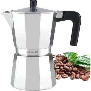 Mongdio Stovetop Espresso Maker Moka Pot, Stove Top Cuban Coffee Maker, Italian Greca Mocha Pot, 6 Espresso Cups, 10 oz - Silver Mongdio Stovetop Espresso Maker Moka Pot, Stove Top Cuban Coffee Maker, Italian Greca Mocha Pot, 6 Espresso Cups, 10 oz - Silver
