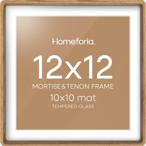 12x12 Mortise&Tenon Natural Oak Picture Frame, 10x10 Mat, Glass | High End Solid Oak Wood, Tempered Glass, Acid-Free 10x10 Removable Mat, 12x12 Edge-to-Edge Display, Wall Kit, Set Of 3