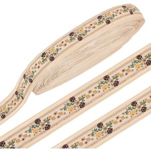 arricraft 11 Yards Antique White Flowers Jacquard Ribbon, 1.1in Wide Ethnic Embroidered Boho Sewing Ribbon Polycotton Woven Lace Trim Roll for DIY Sewing Vintage Home Decor
