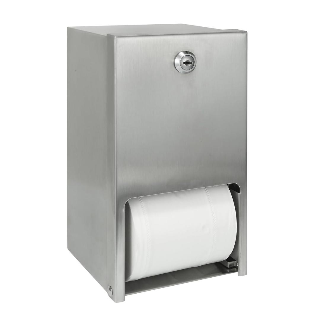 Stardrix 2 Roll Stainless Steel Commercial Toilet Paper Dispenser, Heavy Duty Wall Mount Tissue Holder with Lock for Restroom/Bathroom (Brushed)