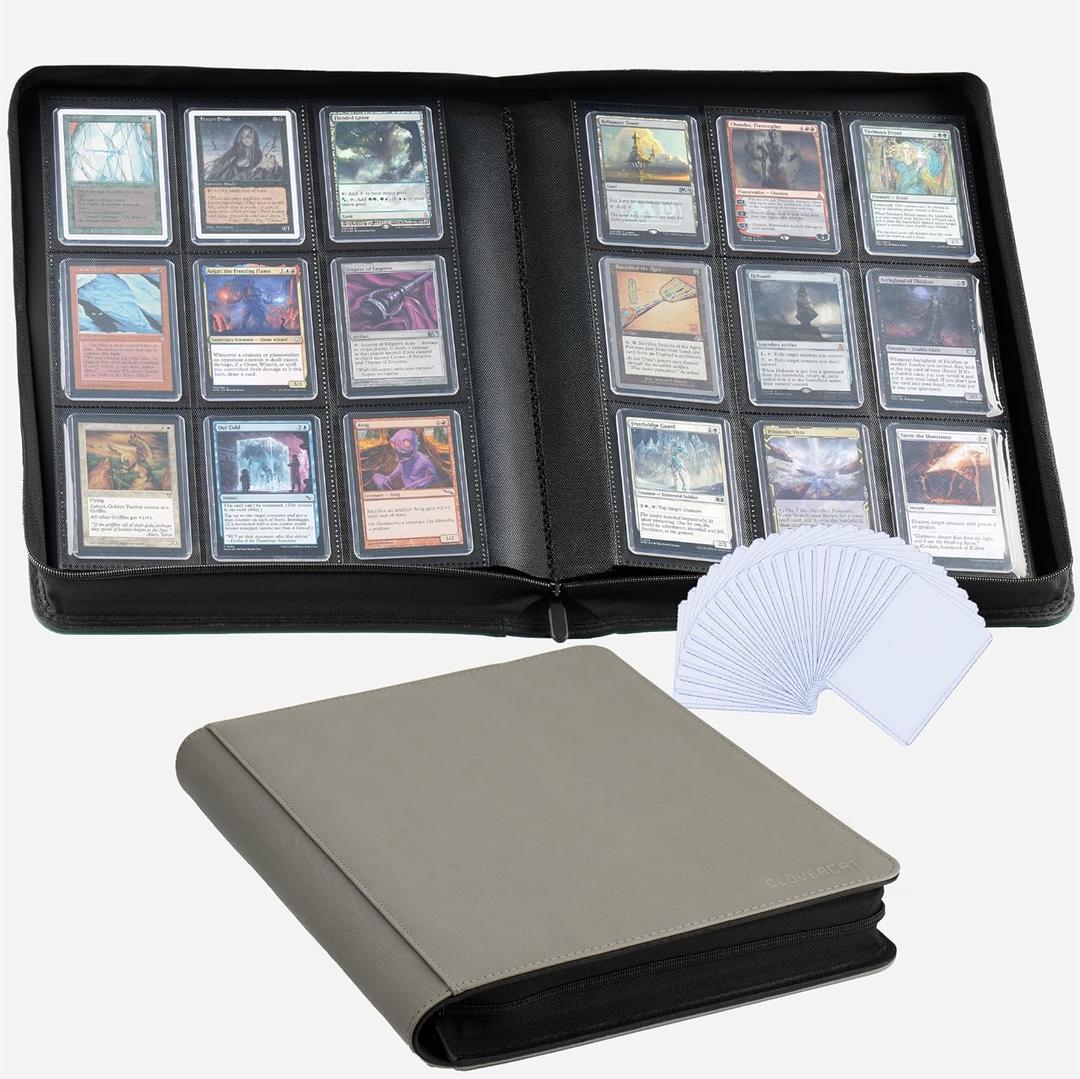 9-Pocket Toploader Binder, Clovecat Premium Card Book Holds 252 Trading Card with 20 Removable Top-loader SleevesPU Card Holder Folders,Card Album for MTG, TCG, Yugioh, Game & Sports Cards(Gray)