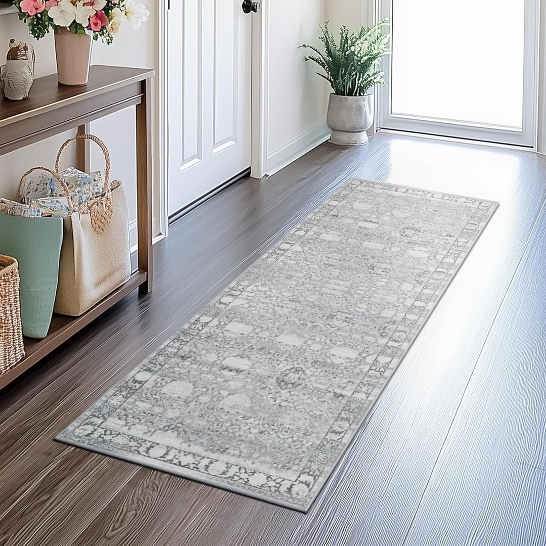 GRANNY SAYS Rug Runners for Hallways Non Slip, Washable Runner Rug for Kitchen Floor, Carpet Runner for Entryway, Laundry Room, Indoor, 2x6 Long Kitchen Rugs with Rubber Backing, Vintage Rug (Grey)