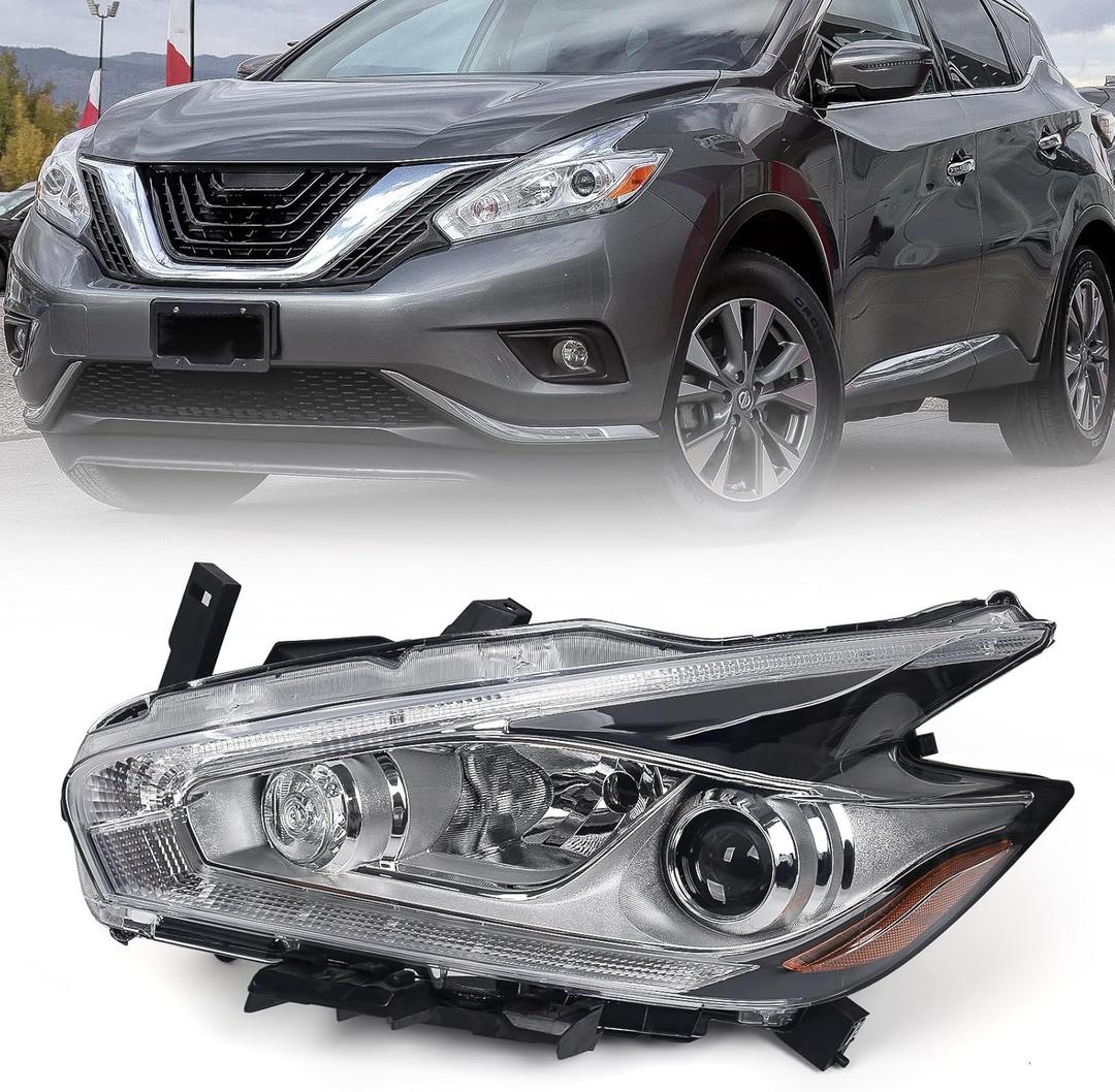 Huray Left Halogen Headlight Assembly Fit for Nissan Murano 2015 2016 LH OE Factory LED DRL Projector Headlamp w/o Bulbs Replacement Driver Side