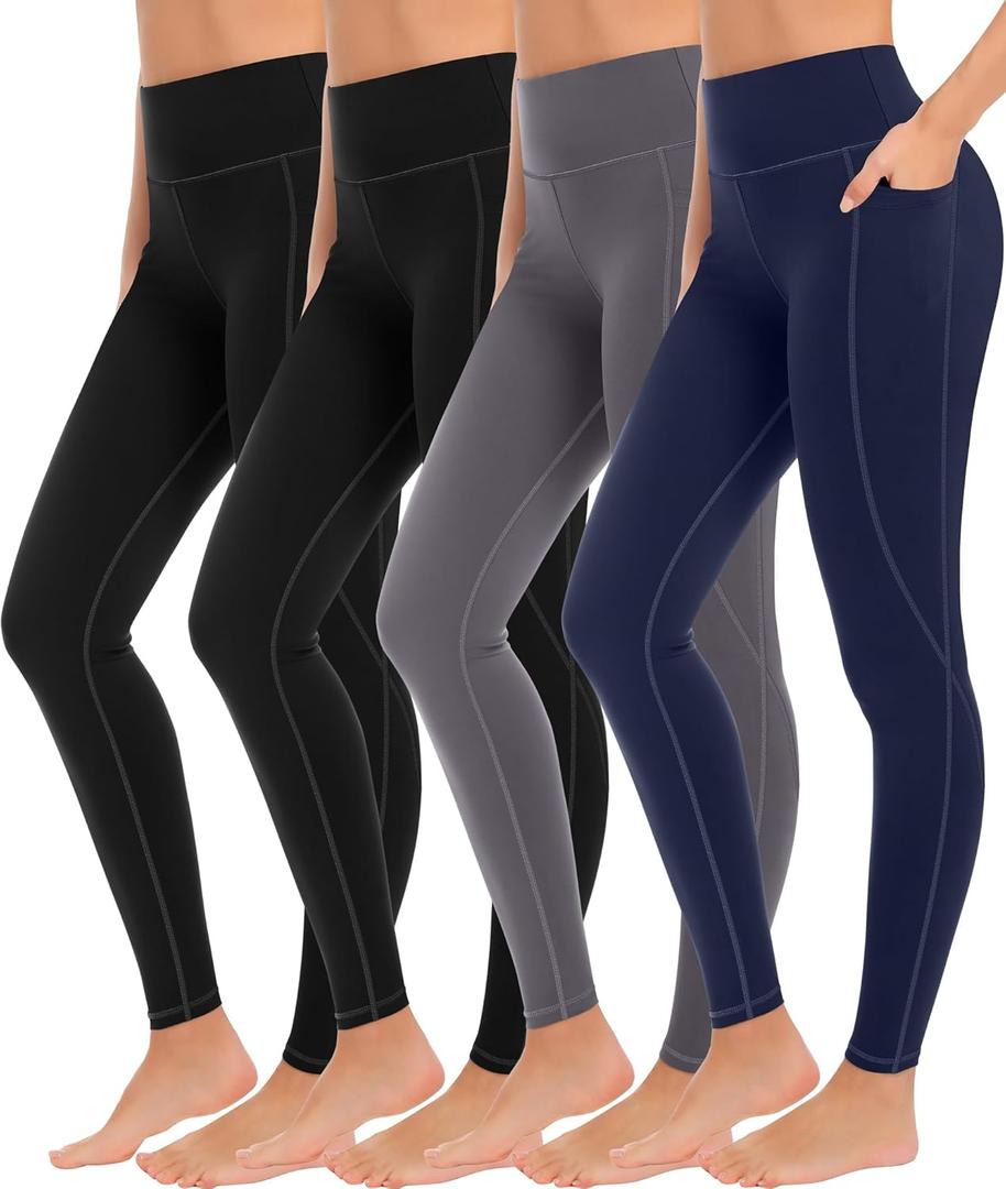 MIRITY 4 Pack Yoga Leggings with Pockets for Women - High Waist Tummy Control Pants for Workout (S)