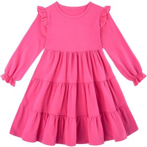 Vieille Hot Pink Dresses for Girls Long Sleeve Casual Dress Outfits 3T Toddler Girls Holiday Dress
