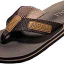 Men'S Summer Flip Flops, Non-Slip Clasp Sandals, High-End Breathable Slippers for Outdoor, All-Season, Casual & Vacation Wear, Solid Color & Striped Pattern, Round Toe, Lace Closure, Fabric Upper & Inner, EVA & Rubber Sole, No Insole (10.5, Brown)