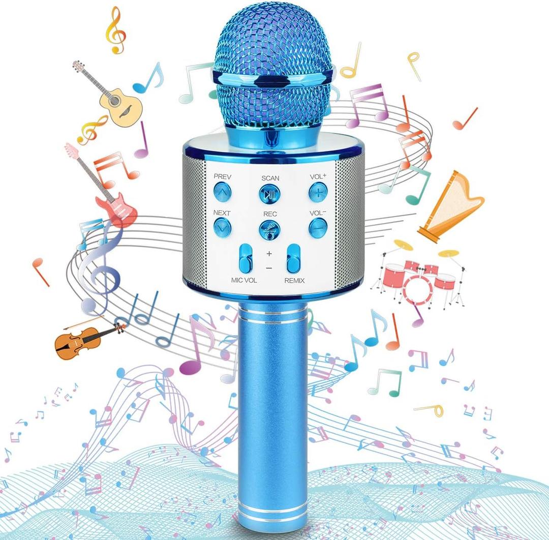 Bluetooth Karaoke Wireless Microphone for Kids, Hottest Birthday Presents Toys for 9 10 11 12 Years Old Boys Girl(Blue)