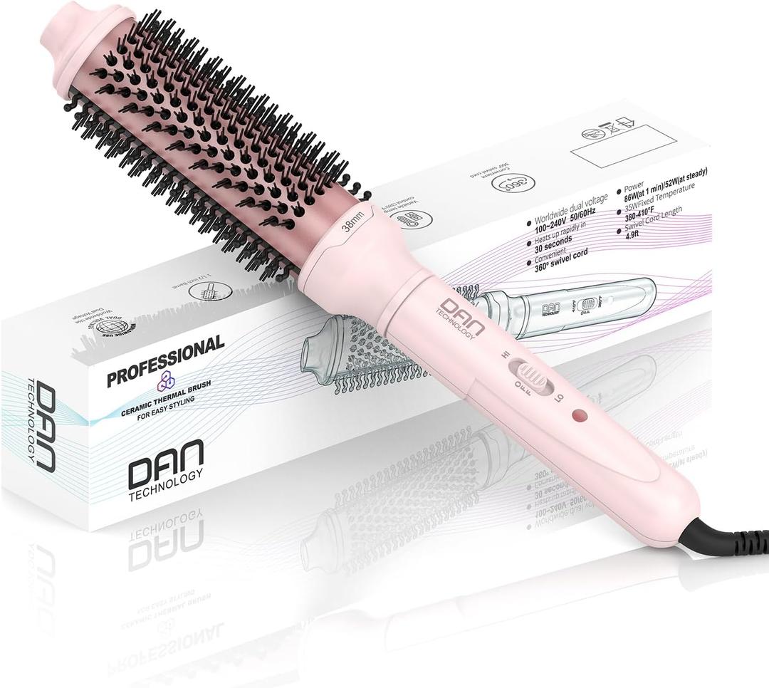 Thermal Brush,1.5 inch Heated Round Brushes,Non-Blowing Heated Brush,Dual Voltage CurlingBrush,Dual PTC Fast Style HeatedBrush,Ceramic Thermal RoundBrush Makes Hair Shinier & Smoother,Pink