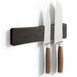 Magnetic Knife Holder for Wall, 10" Acacia Wood No Drill Knife Magnet Strip Use as Tool Key Storage Knife Bar, Powerful Wall Mounted Magnetic Knife Rack for Refrigerator & Kitchen Utensil Organizer