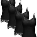 Fourluoo 4 Pcs Women's Long Lace Tank Tops lace Camisole Patchwork Tops for Women (Black,XL)