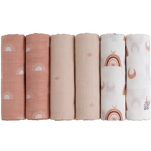 GLLQUEN BABY Receiving Blanket Boy Cotton Muslin Swaddle Blankets Girl Newborn Squares Breathable & Soft Thin Baby Blankets Cloths Double Absorbent Infant Swaddling Wrap - 3 Pack (Sun)