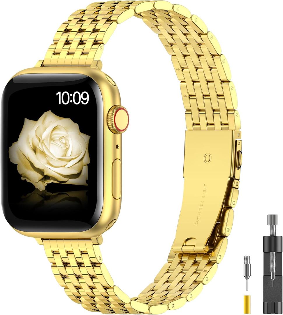 for Apple Watch Band 38mm 40mm 41mm 42mm 44mm 45mm Series 9 8 7 6 5 4 3 2 1 SE SE2 Women and Men,Classic Stainless Steel Metal Watchband for iWatch Bands,Pretty Shiny Look