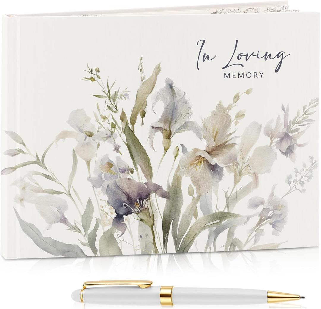 Engrowtic Funeral Guest Book for Memorial Service Celebration of Life Guest Book Elegant Hardcover with Pen, 88-Page in Loving Memory Keepsake for Funeral Memorial Farewell Events(Lily)