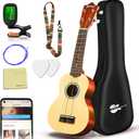 Everjoys Soprano Ukulele Beginner Pack-21 Inch w/Rainbow String Free Online Lesson Gig Bag Digital Tuner Pick All in One Kit