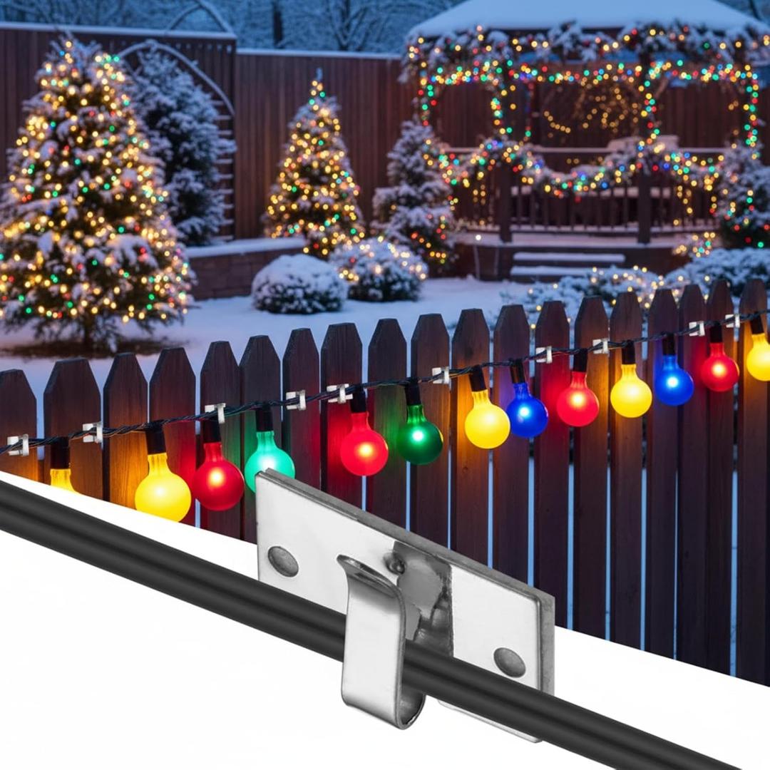 Blulu 100 Pcs Christmas Clips for Outdoor String Lights, Christmas Lights Gutter Hooks, Metal Cable Clips with Adhesive Backing Wire Holders for Indoor Outdoor Xmas Lights Hanging
