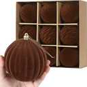 Waipfaru 9Pcs 3.94In Large Velvet Ornaments for Christmas Tree, Brown Velvet Christmas Ornaments Balls Set, Large Shatterproof Flocked Hanging Ornaments for Xmas Tree Wreath Garland Home Decor