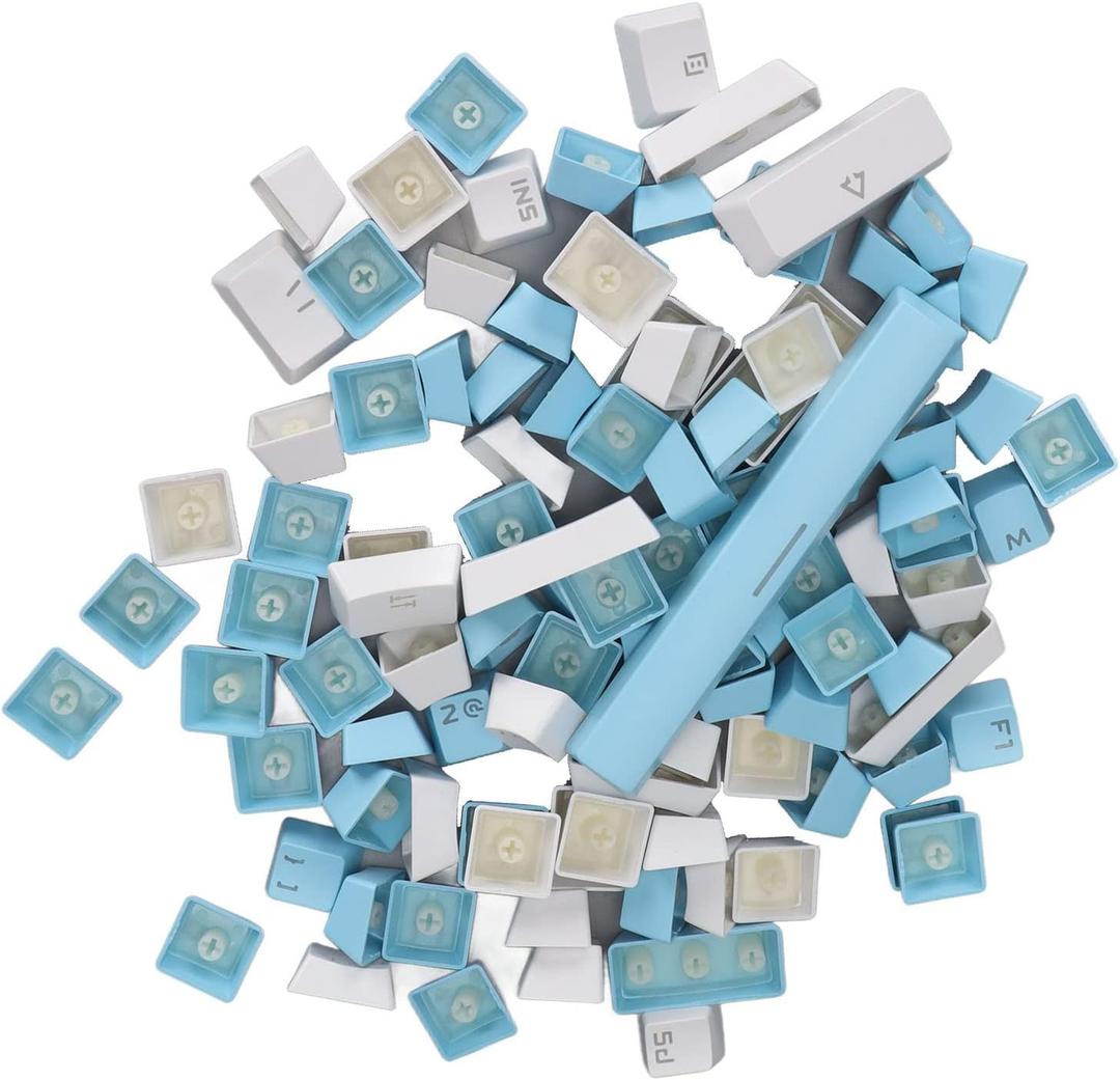 Universal Wear Double Color Matching Ergonomic Translucent Keycap for Gaming Typists (Blue White)