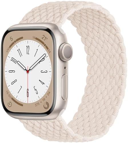 OMECKY Stretchy Braided Solo Loop Compatible with Apple Watch Band Series 9 8 7 6 5 4 3 38mm 40mm 41mm 42mm 44mm 45mm 49mm for Women Men, Cute Nylon Elastic Sport Strap for iWatch SE/Ultra 1/2