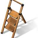 3 Step Ladder,Folding Step Stool with Aluminum Wide Pedal& Convenient Handgrip,330lbs Capacity Steel Ladder for Household and Office(Woodgrain)