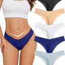 voenxe Seamless Thongs for Women, No Show Ladies Underwear, Invisible Comfortable Panties, Low Rise Gym Workout Undies,5 Pack (Basic)