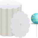 100 Pcs Scalloped Cake Pop Boards with Hole 2 Inch Mini Round Candy Cake Base Cardboards for Baby Shower Dessert Table Cupcakes Pastries Birthday Party Wedding Supplies(White)