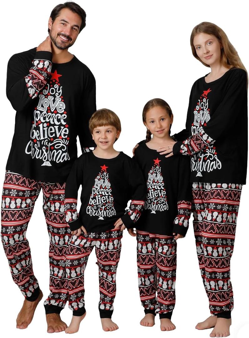 VNVNE Family Christmas Pjs Matching Sets for Women/Men/Couples/Adults, Holiday Xmas Reindeer Elf Plaid Pajamas Sleepwear (Snowman Joy)