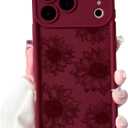 NITITOP Compatible for iPhone 17 Pro Case Cute Sunflower Floral Design for Women Girls Flower Artistic Soft TPU Shockproof Protective Full Camera Protection Cover - Wine Red