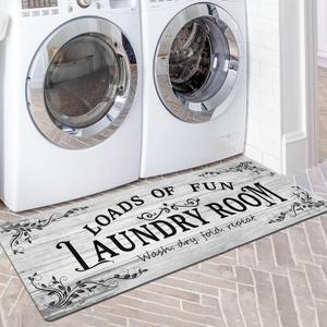 Laundry Room Rug Runner 20"x48" Non Slip Waterproof Laundry Mats for Laundry Room Decor Washable Floor Farmhouse Laundry Rug for Mudroom, Washroom, Bathroom, Light Grey (1'8" x 4' (Runner))