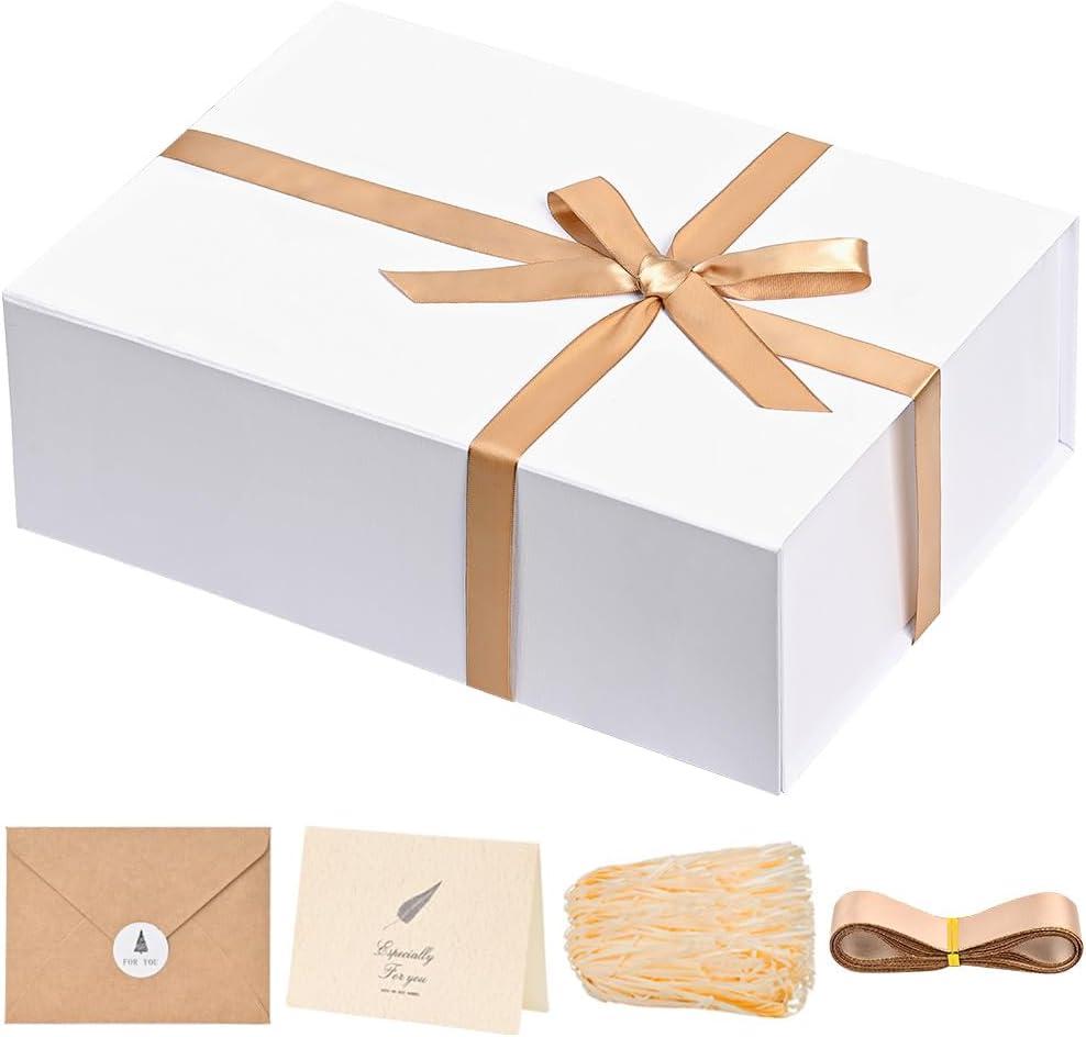 LIFELUM Green Gift Box 14"x8.5"x4.5" Christmas Gift Boxes with Lids for Presents for Anniversary Wedding Proposal Birthday Gift boxes with Shredded Filler Card Ribbon (White)