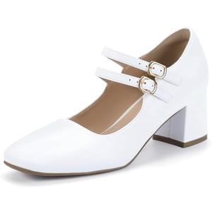 IDIFU IN2 Mary Jane Shoes Women Dress Shoes Women's Pumps Chunky Low Block Heels Square Closed Toe Strappy Wedding Business Bride Comfortable Short Graduation Two Strap Cute Vintage Heels Pumps Shoes, Size 9